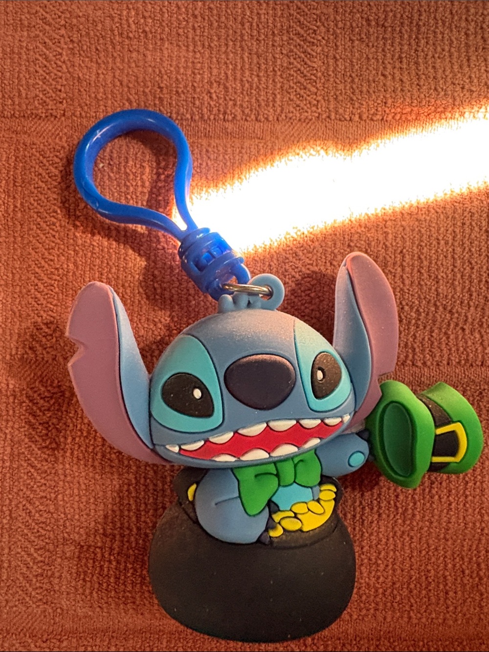 Funko Blue Stitch Keychain with Purple Ears and Green Hat